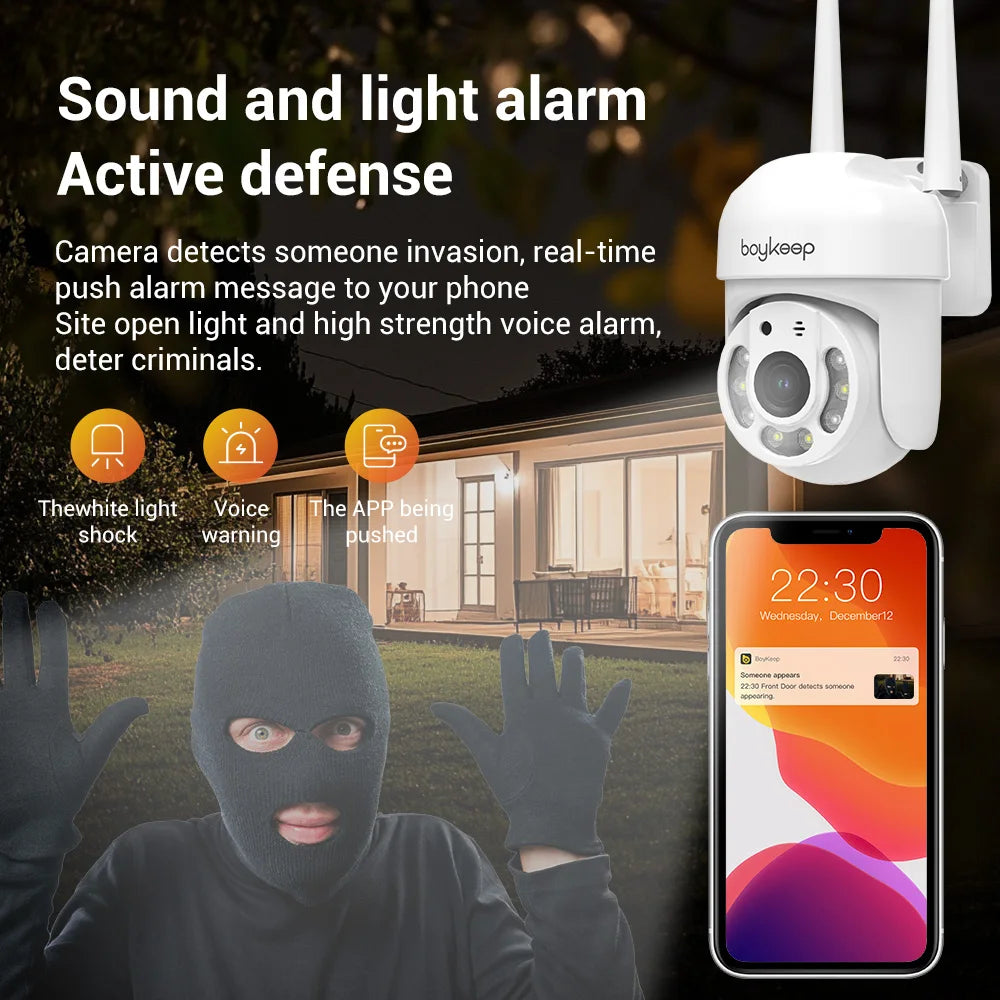 BoyKeep 3MP 2.4GHz WiFi Outdoor Home Security IP Smart Monitor Video Surveillance Camera Full Color Night Vision