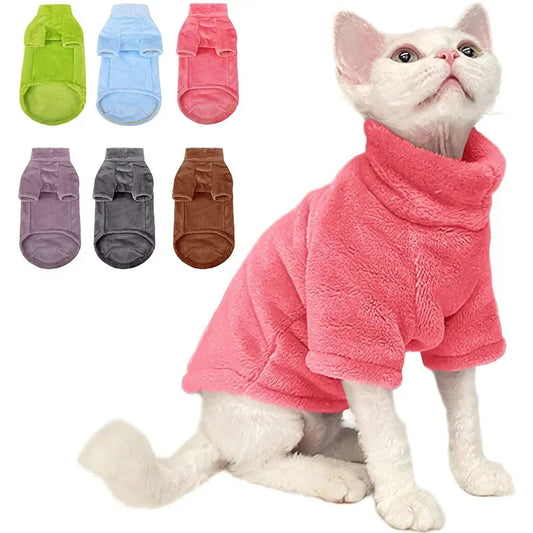 Sphynx Cat Luxurious Thermal Fleece Turtleneck Coat Winterwear Chihuahua Clothing