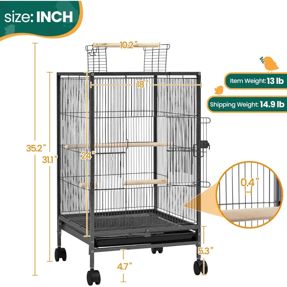 Yaheetech Wrought Iron Bird Cage With Open Top And Rolling Stand For Small Parrots Conures Lovebirds