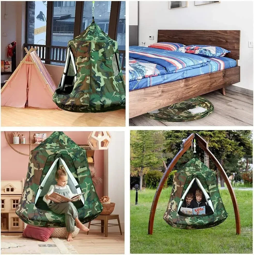 Hanging Tree Tent Indoor Outdoor Hanging Tent Waterproof Tree Ceiling Pod Portable Hang Out Huggle Pod Play Tent w/ Light String