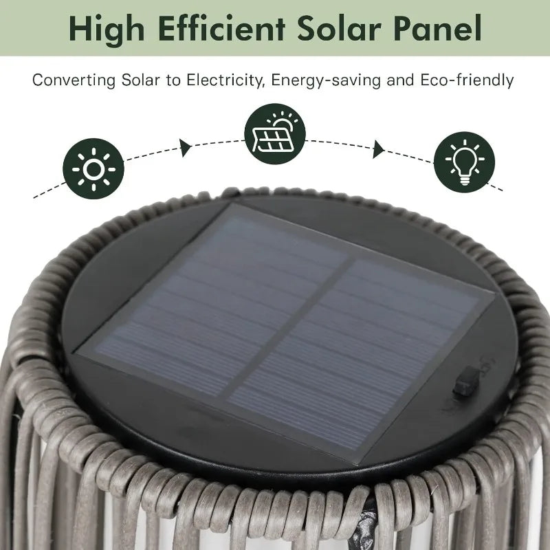 Outdoor Floor Solar Light 2-Pack, Wicker Solar Patio Lamp Waterproof Outside Deck Lamp for Porch, Yard, Garden, Lawn