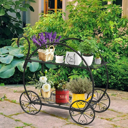 Plant Stand with 4 Decorative Wheels, Succulent Collection Flower Pot Holder Display Shelf for Home Patio Garden Flower Shop