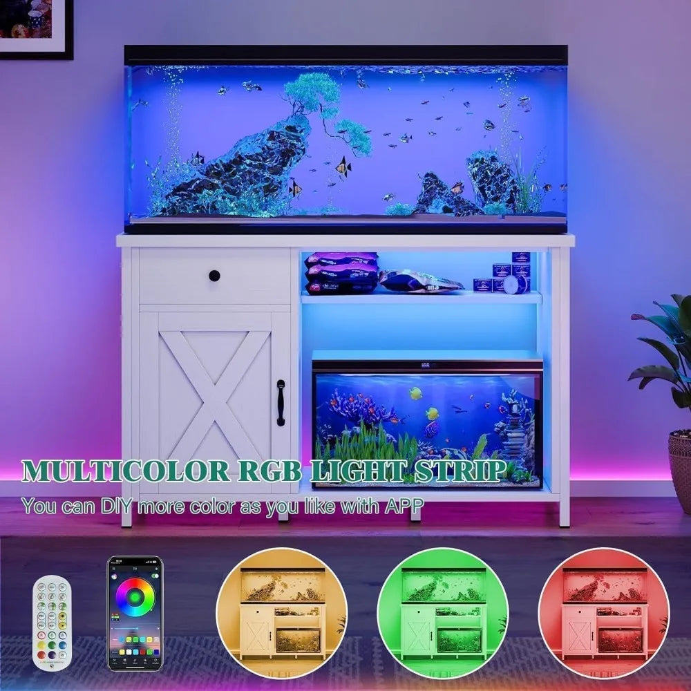 ZHUOTING PremiumGrade SolidWood Aquarium Stand With Integrated LEDLighting USBOutlets System