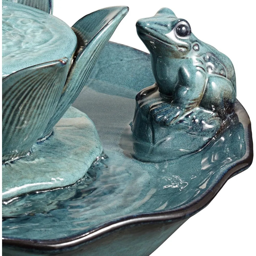 Pleasant Pond Frog Lotus Modern Outdoor Floor Water Bubble Fountain 25 1/4" High Pedestal Bowl for Garden Patio Backyard Deck Ho