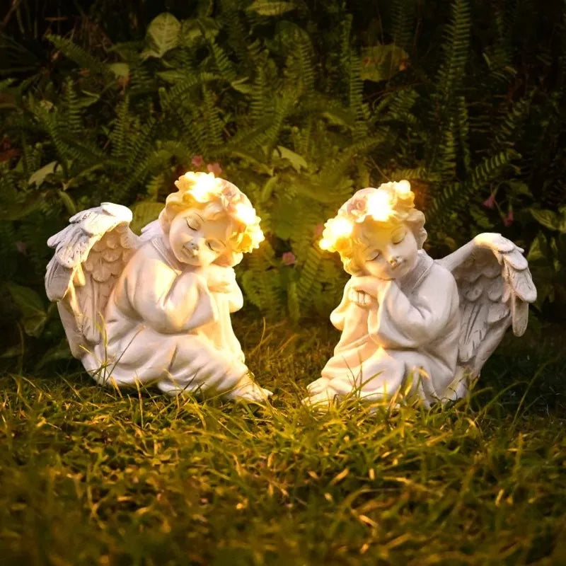 Statue Garden Decor for Outside Solar Outdoor Decorations Patio Cherub Christmas Yard Porch Home Lawn Art Light up Figurin