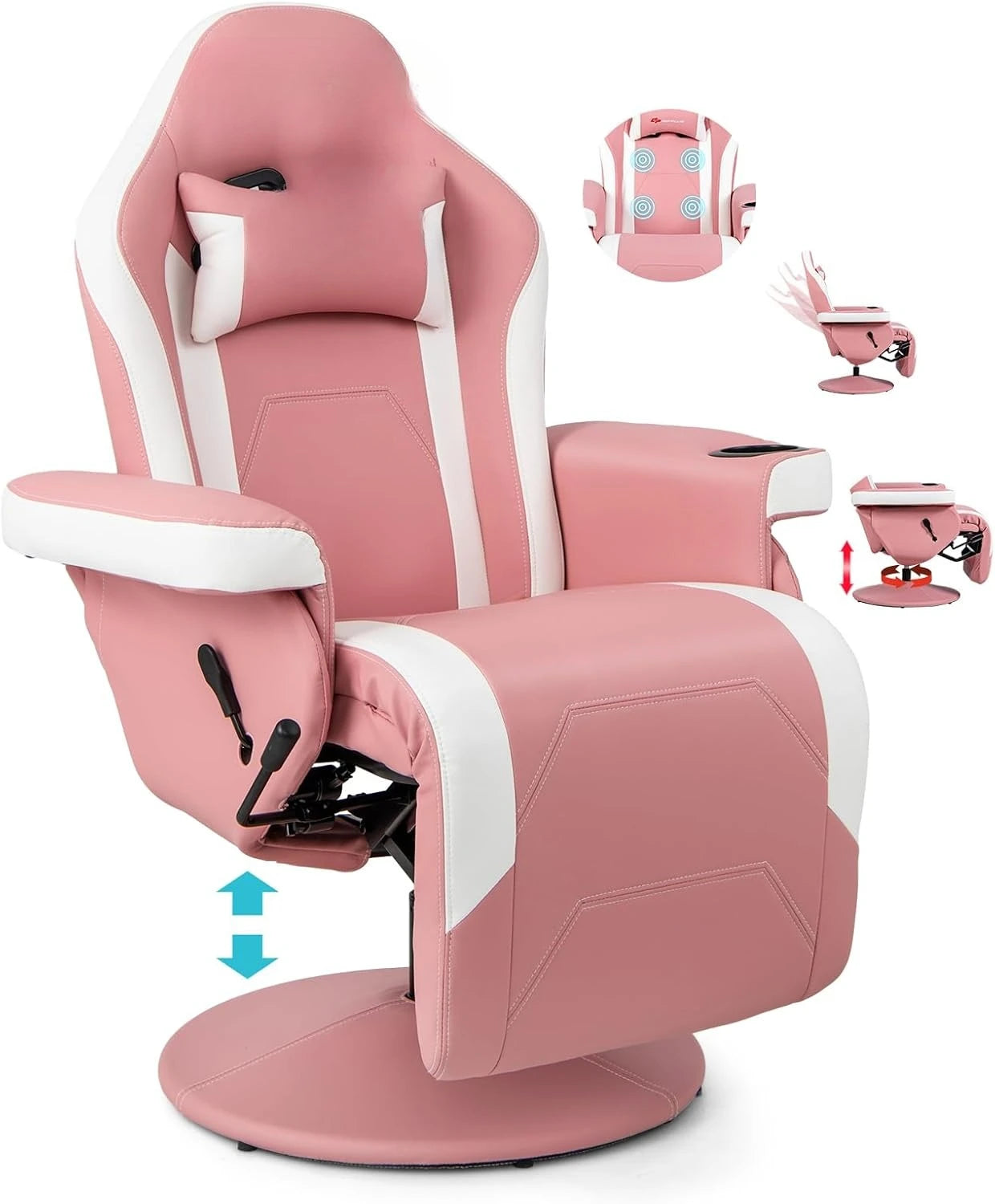 Gaming Recliner, Adjustable Massage Gaming Chair with Cup Holder Footrest Ergonomic Single Sofa Living Room Home