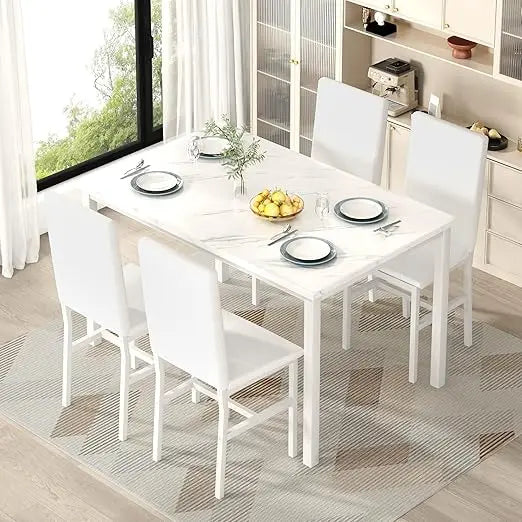 ContemporaryFauxMarbleDiningTableSetUltraPremiumQualitySpaceEfficientCompactDurable