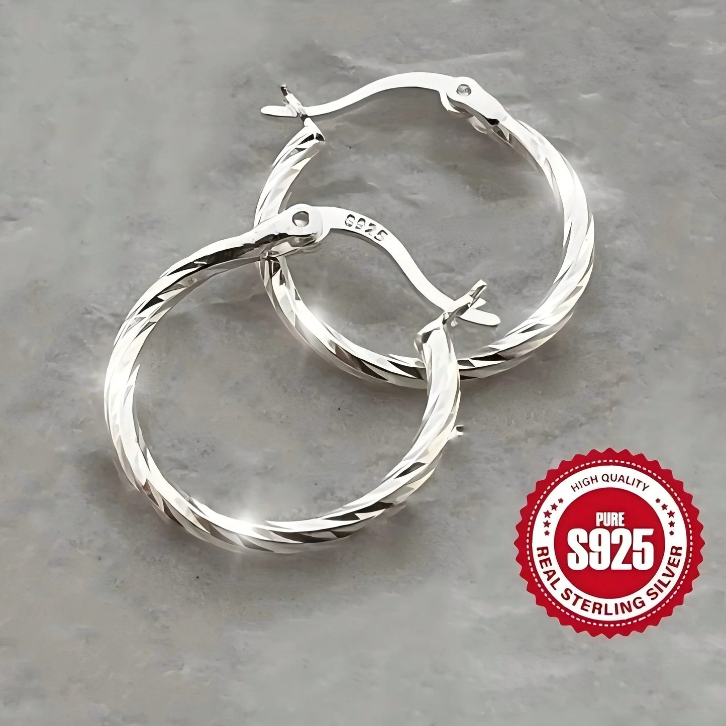 Sterling Silver Twist Hoop Earrings Hypoallergenic For Women