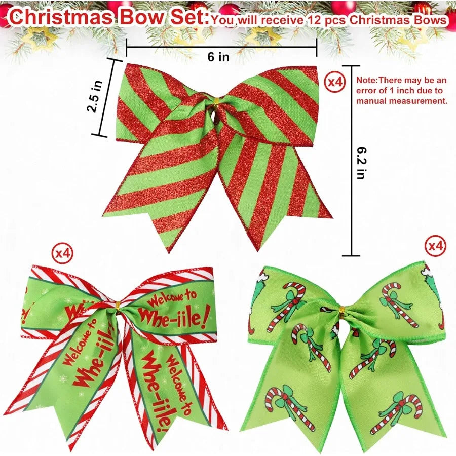 12 Pieces Festive Christmas Bows For Wreaths And Gift Wrapping