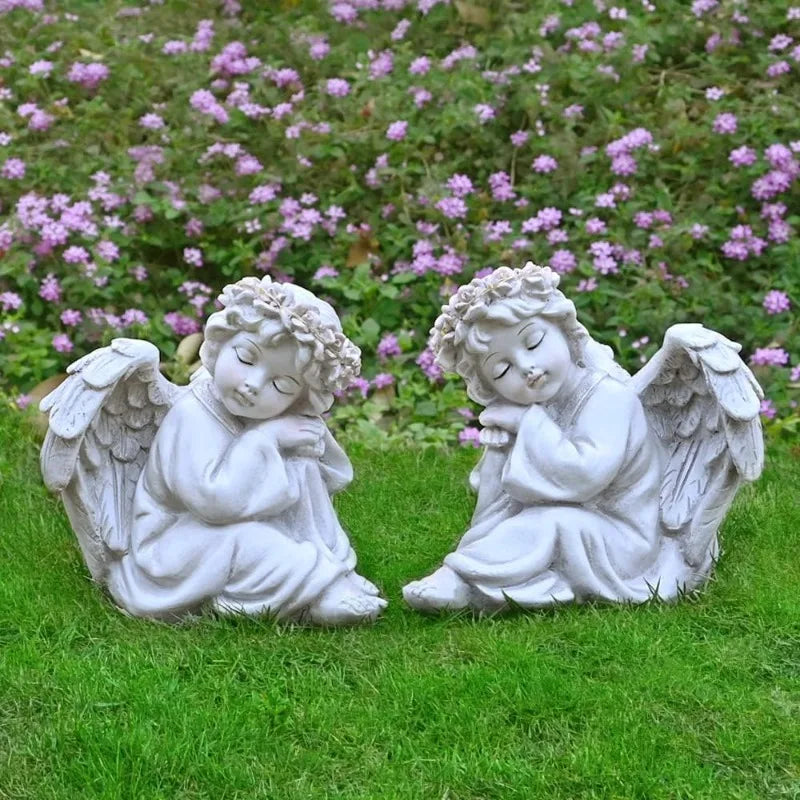 Statue Garden Decor for Outside Solar Outdoor Decorations Patio Cherub Christmas Yard Porch Home Lawn Art Light up Figurin