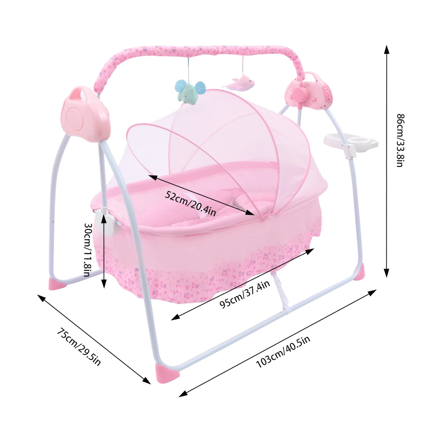 Baby Cradle Swing Remote Auto Swing Bed Cradle Portable Swing Stand Seat For 0-18 Months Baby 5 Gears Adjustable Pink No Battery