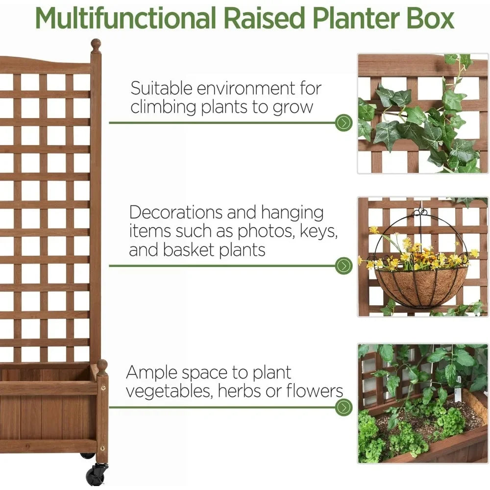 2pcs 50" H Raised Garden Bed with Trellis & Wheels Standing Vertical Horticulture Planter Box for Vine Climbing Plants