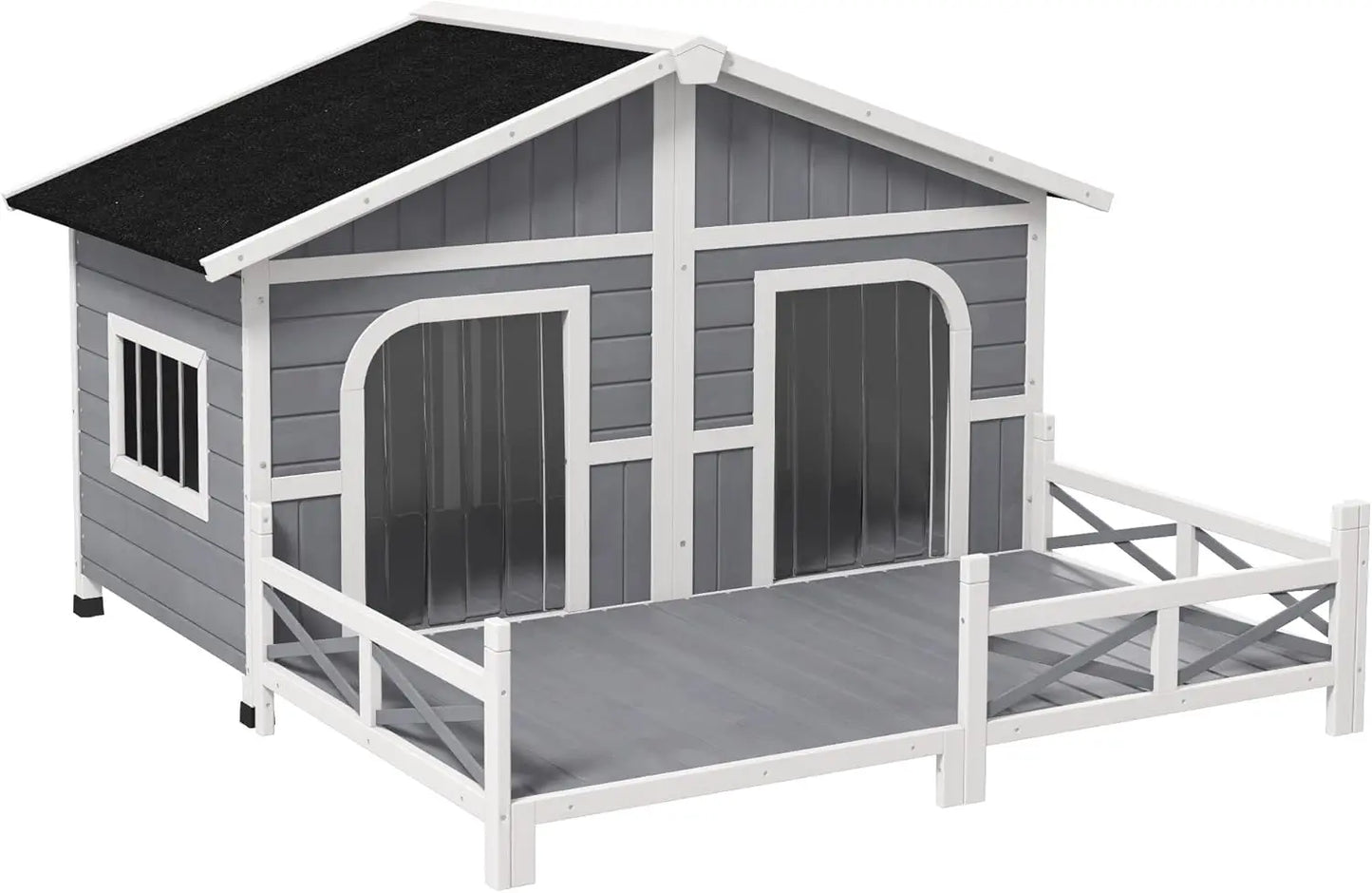 XMSJ Weatherproof Dog Kennel With Porch OpenableRoof ElevatedFloor RemovableBottom DoubleRoom
