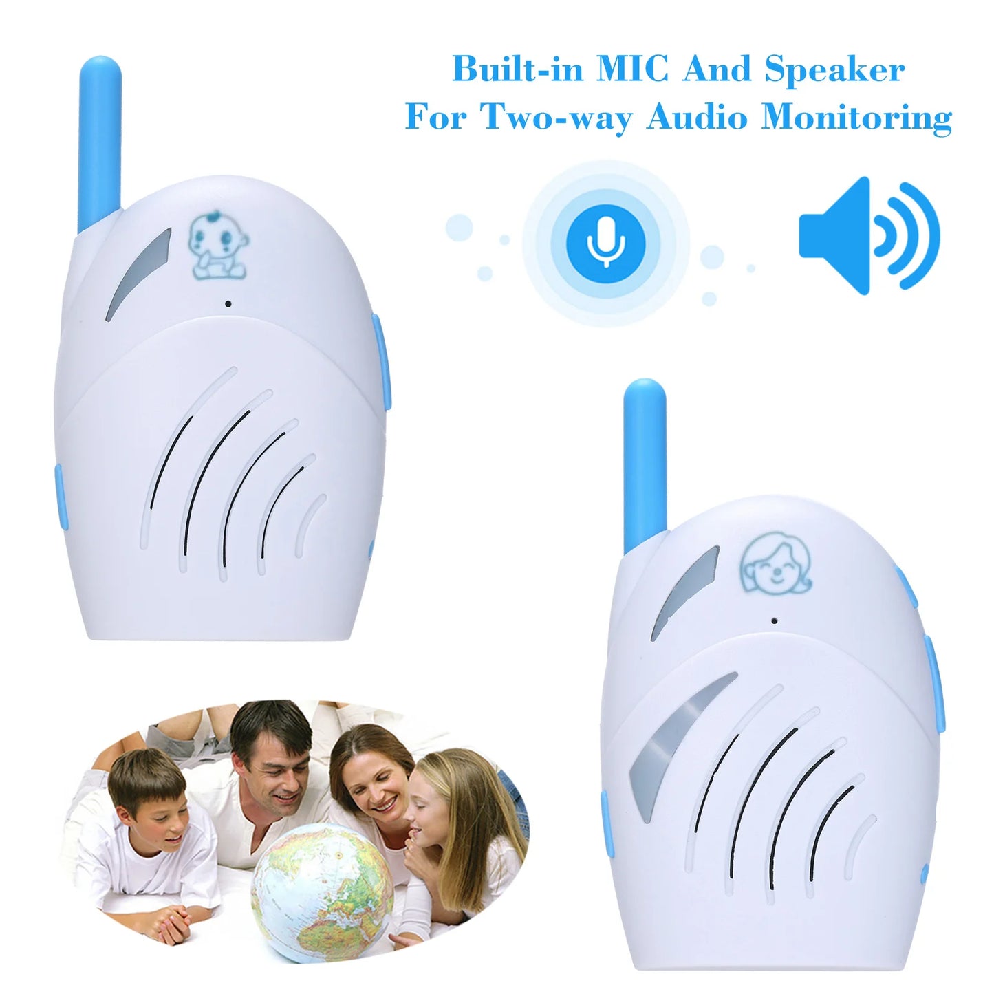 Portable Baby Monitor 2.4GHz Wireless Digital Audio Two Way Talk Crystal Clear Baby Cry Detector Sensitive Transmission Safety