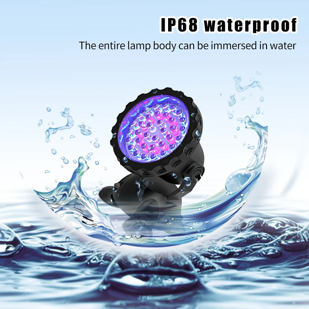 36LEDs RGB Underwater Spotlight 12V IP68 Waterproof Fountain Fish Tank Swimming Pool Pond Aquarium Garden Lamp