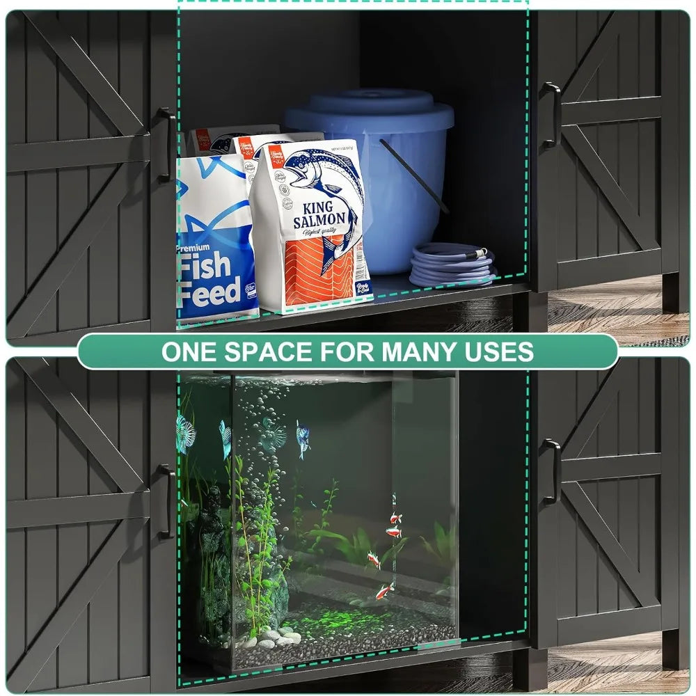 Farmhouse Style Aquarium Stand Durable EngineeredWood Drawer With Charging Station