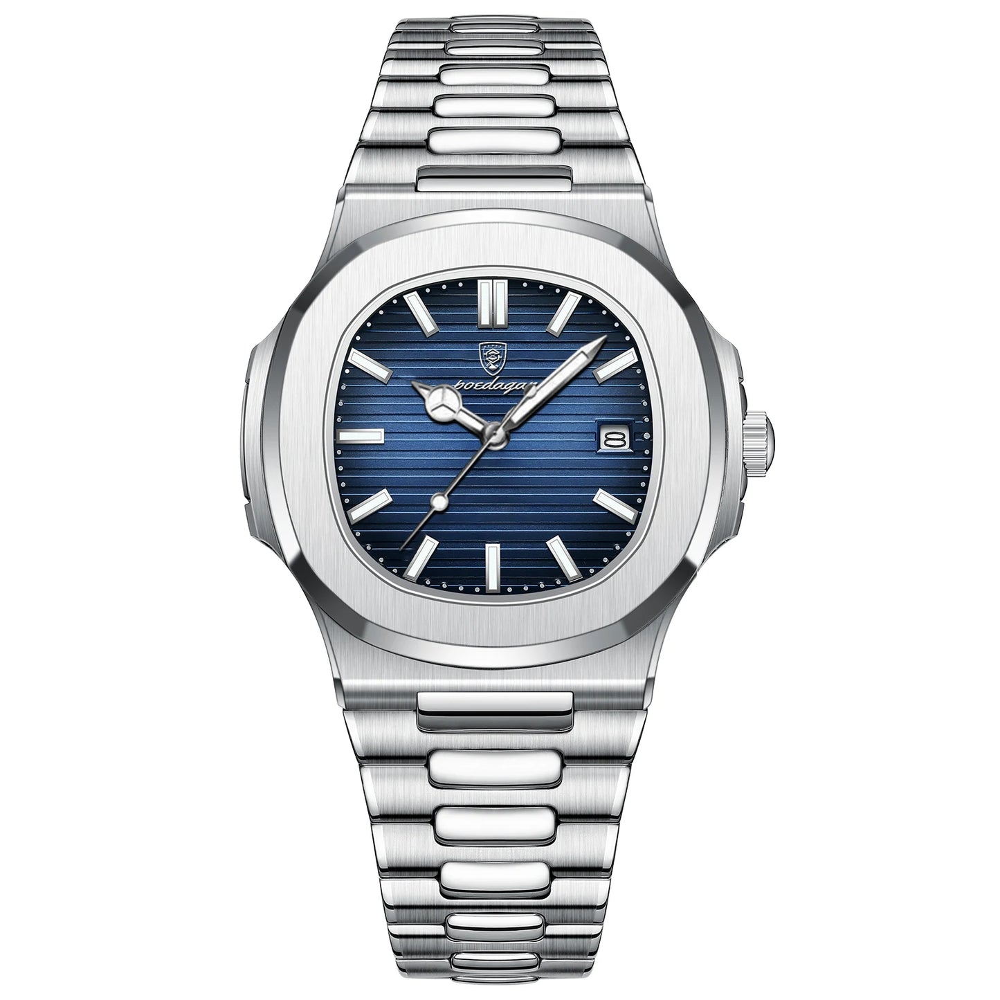 POEDAGAR Luxury Square Dial Stainless Steel Calendar Watch