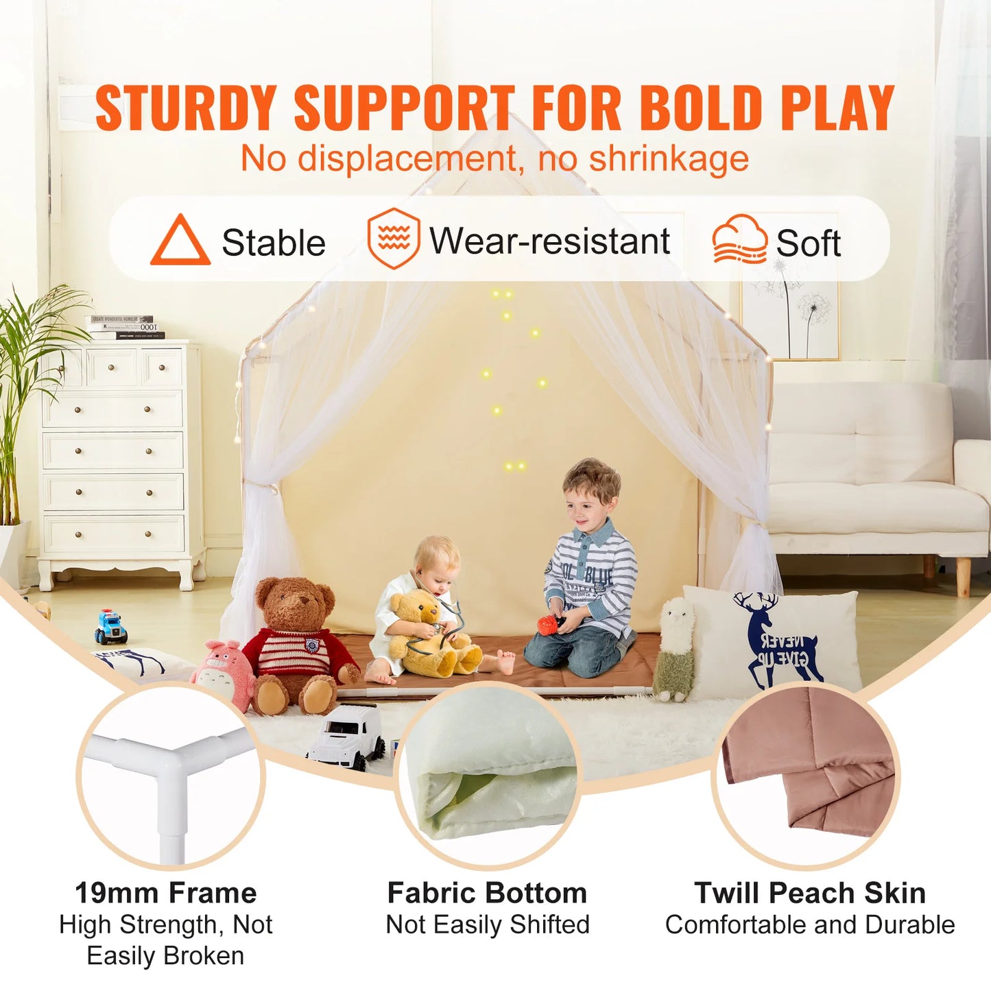 SucceBuy Kids Play Tent with Mat and Lamp for Ages 1 to 5 Years