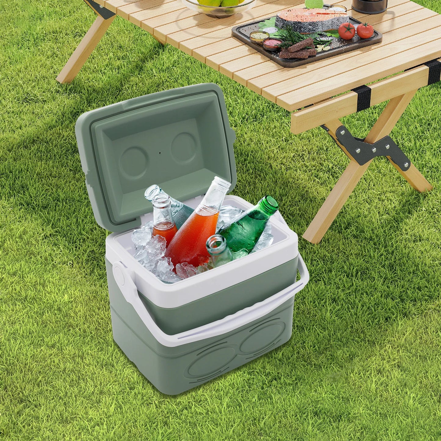 8.5L Portable Camping Insulated Cooler Ice Cooler Box For Outdoor Activities Green/White