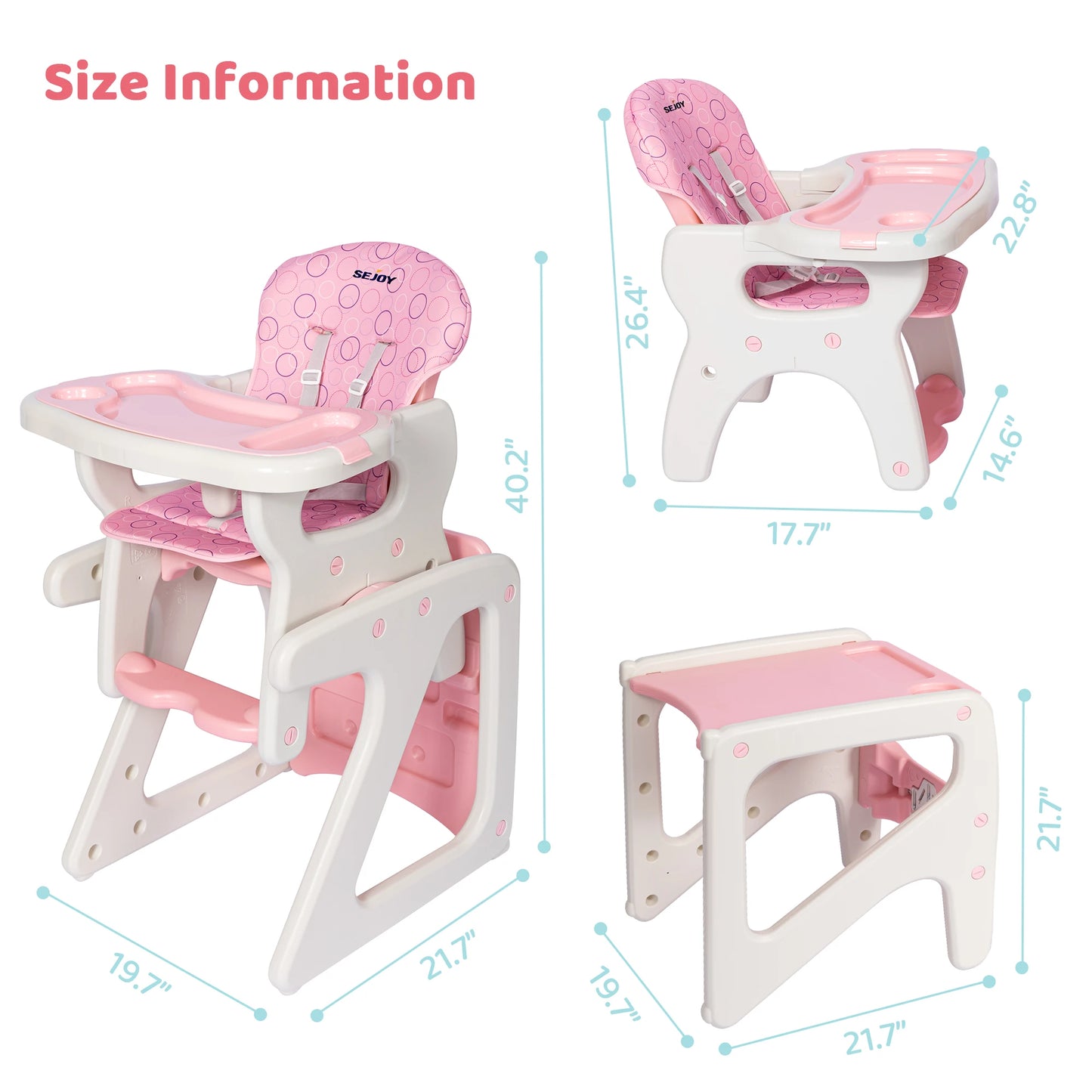 Baby High Chair Foldable  &  2-in-1 with Table Footrest, Detachable Double Tray, Easy to Clean Feeding Detachable Highchair