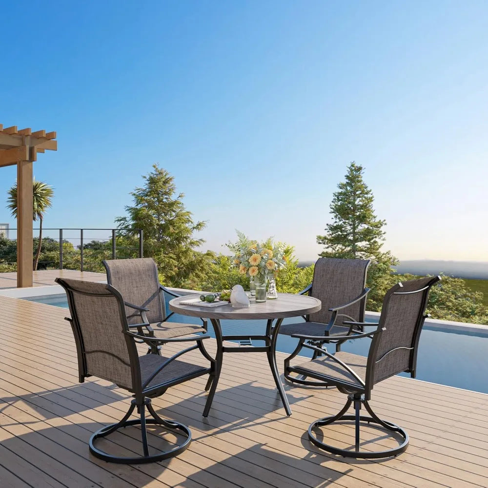 Round Patio Table with Adjustable Umbrella Hole, All Weather Outdoor Round Dining Table for Lawn Garden, 41.2"x 28" Grey Wood-L