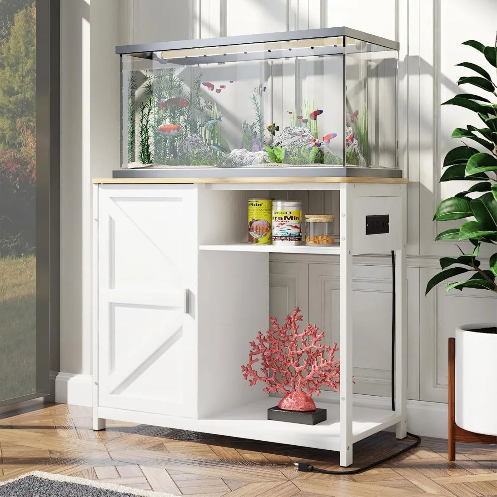 40 Gallon Fish Tank Stand, Aquarium Stand with Power Outlets, Cabinet for Fish Tank Accessories Storage, Heavy Duty Breeder Tank