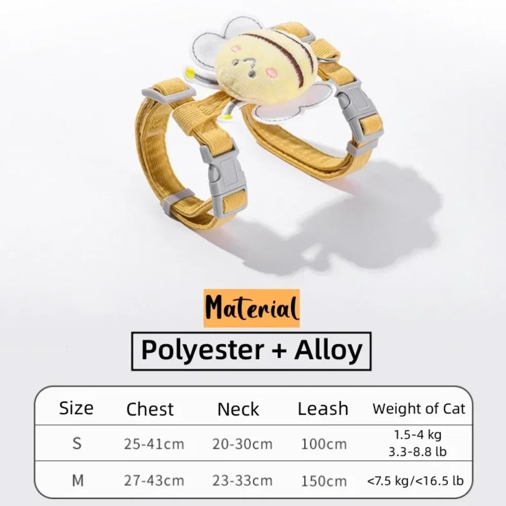 Feature Cat Harness Leash Collar Set Adjustable Cartoon Bee