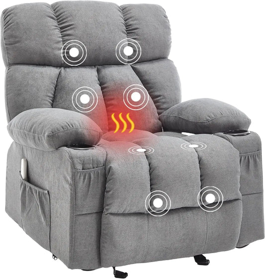 Massage Rocker Recliner Chair with Heat and Vibration Ergonomic Rocking Lounge Chair for Living Room Comfy Overstuffed Recliner