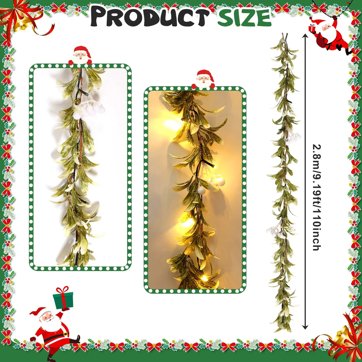 VKTECH Mistletoe Christmas Garland With Lights Prelit Cedar