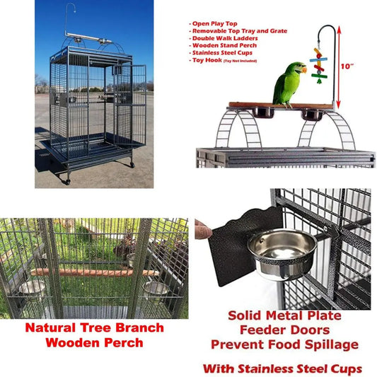 IndustrialGrade Wrought Iron Bird EnclosureSystem For Parrots Finches Cockatoos Rolling