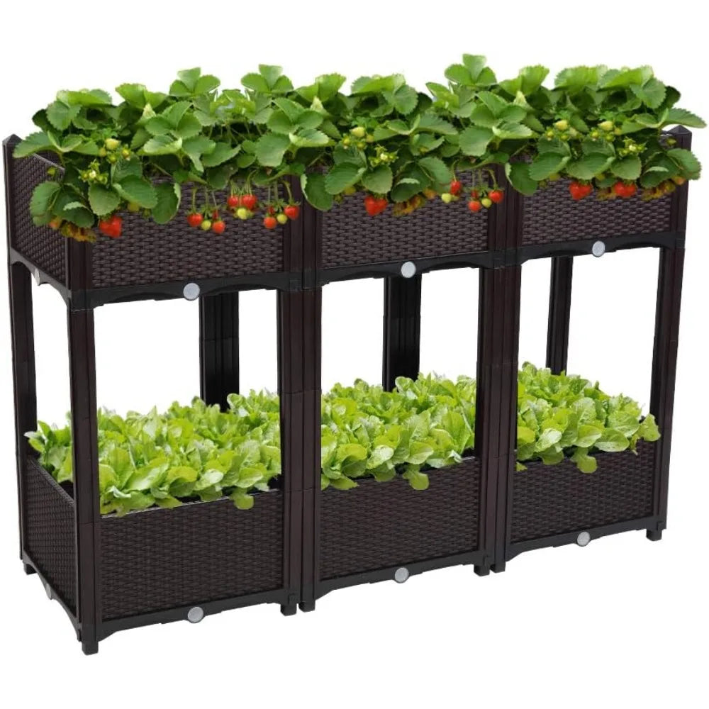 VINGLI Square Raised Garden Bed, Self-Watering Plastic Planter for Indoor Outdoor Vegetables, Fruits, Potato, Flowers, All Weath