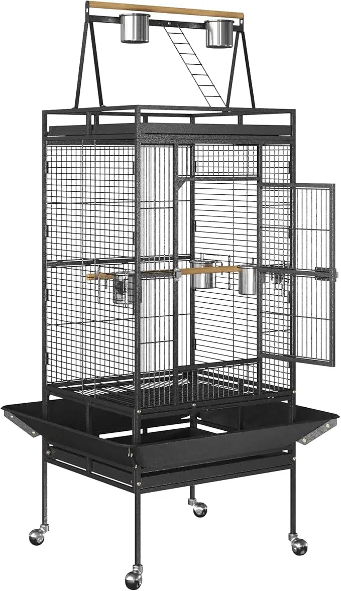 IndustrialGrade WroughtIron Parrot Cage With Rolling Stand Playtop Premium Durable