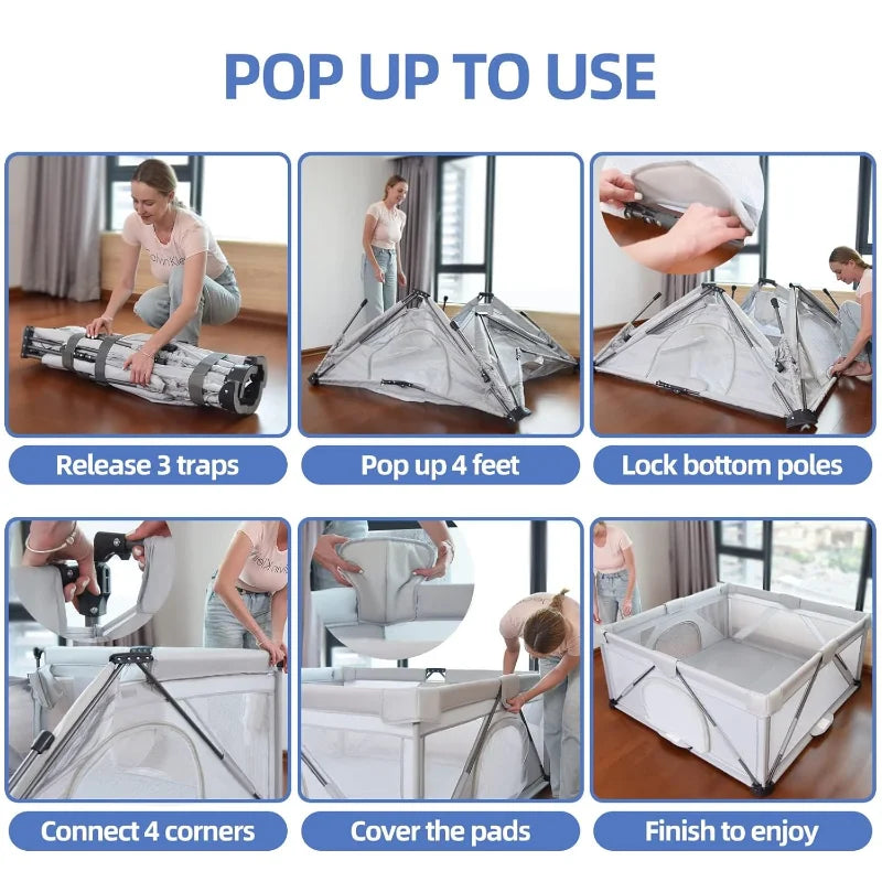 Large Play Yard,Playpen for Babies and Toddlers, Play Pens for Babies and Toddlers with Gate, Indoor & Outdoor Portable Play Pen