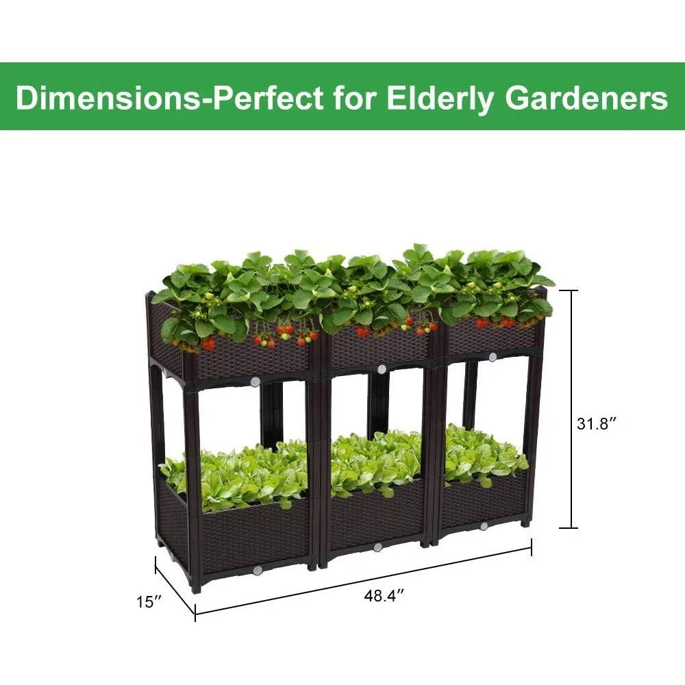 VINGLI Square Raised Garden Bed, Self-Watering Plastic Planter for Indoor Outdoor Vegetables, Fruits, Potato, Flowers, All Weath