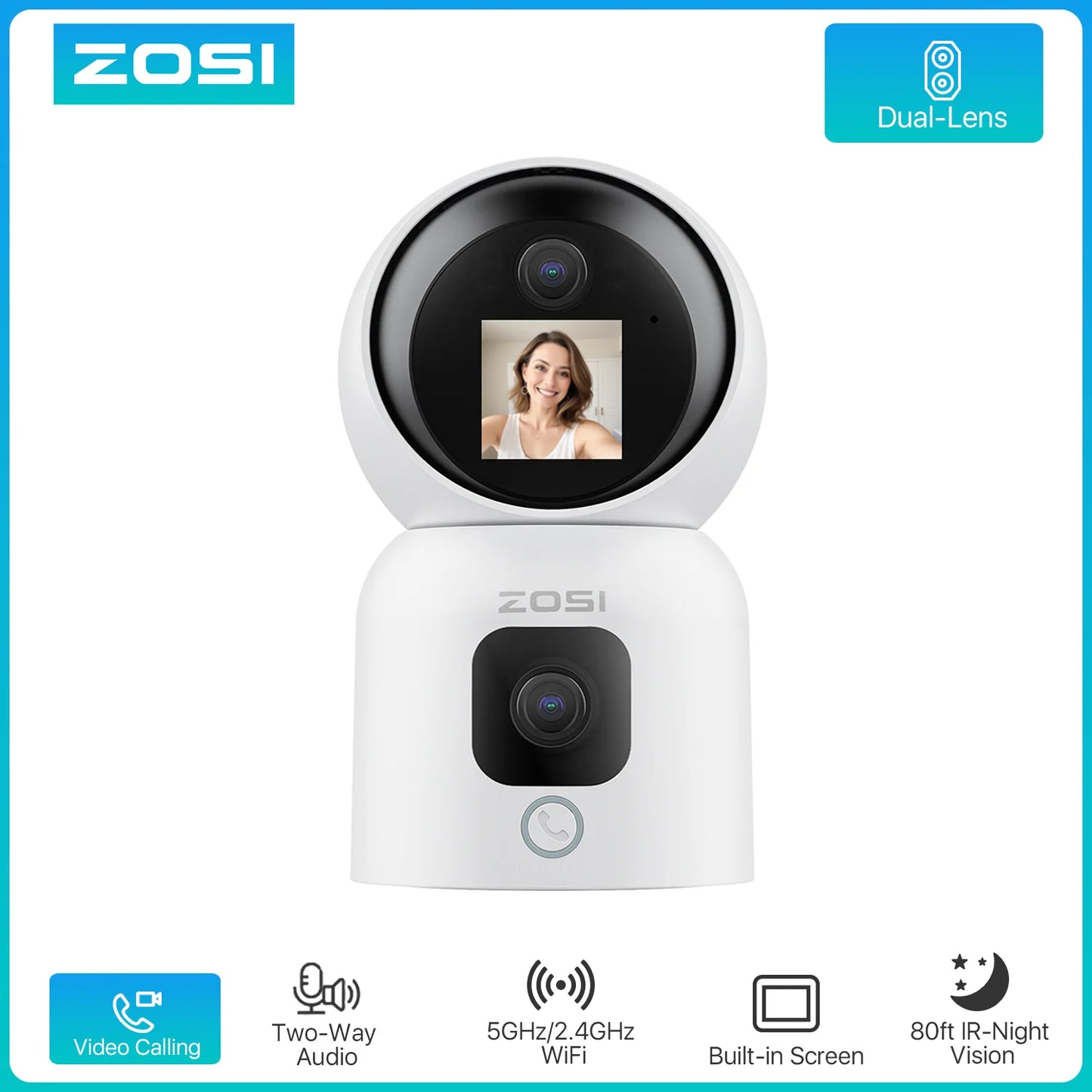 ZOSI 360° Smart Home Security Camera PTZ Auto Tracking Baby Monitor AI Panoramic HD Night Vision Indoor WiFi Surveillance Camera