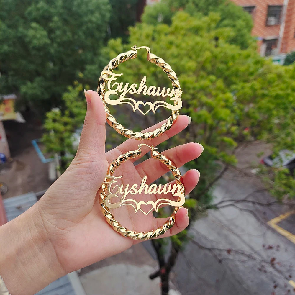 Dodoai Custom Twist Hoop Earrings For Women Name Jewelry