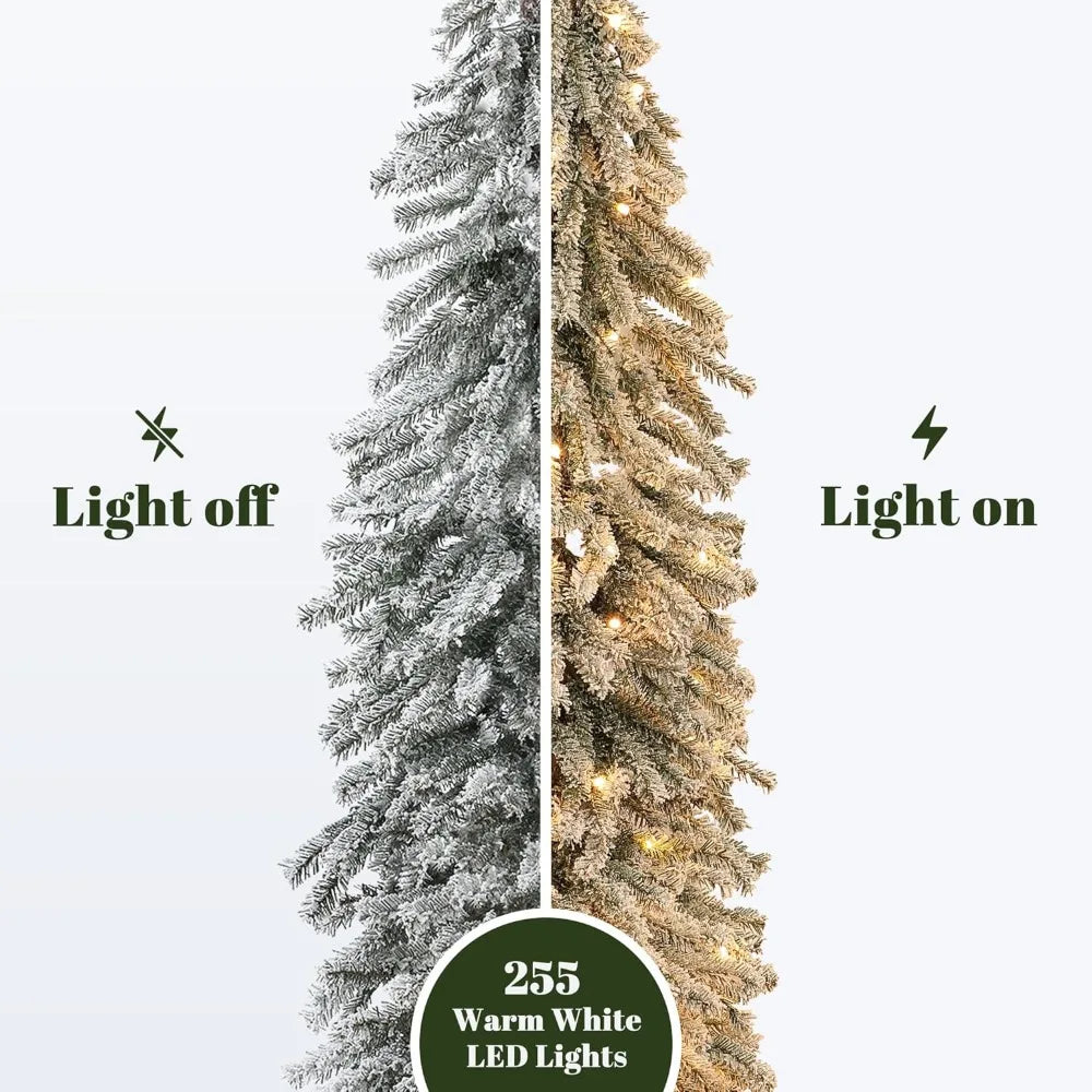 LuxenHome Flocked Christmas Tree Set Prelit Fir With Lights