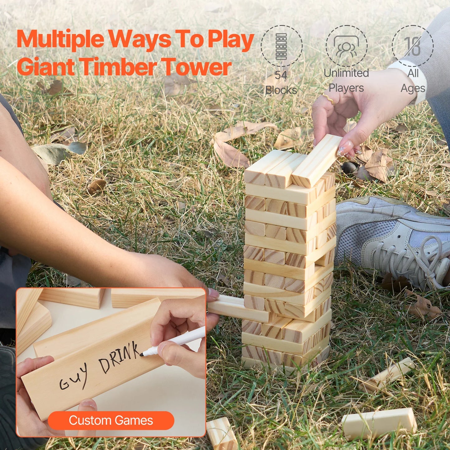 SucceBuy Tumbling Timber Toy Tumble Tower Blocks Game Pine Wood Tumbling Tower Game with Storage Crate Wooden Stacking Game
