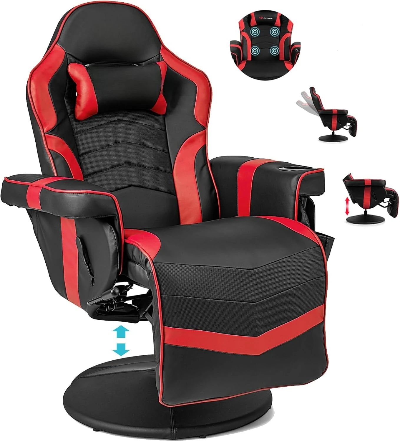 Gaming Recliner, Adjustable Massage Gaming Chair with Cup Holder Footrest Ergonomic Single Sofa Living Room Home