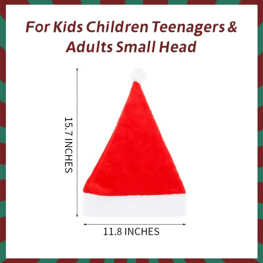 12 Pack Plush Santa Hats For Teens And Adults Holiday