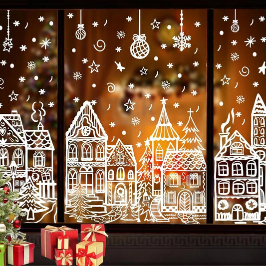 Christmas Window Stickers For Glass Decoration Snowman Snowflake Clings 4 Sheets