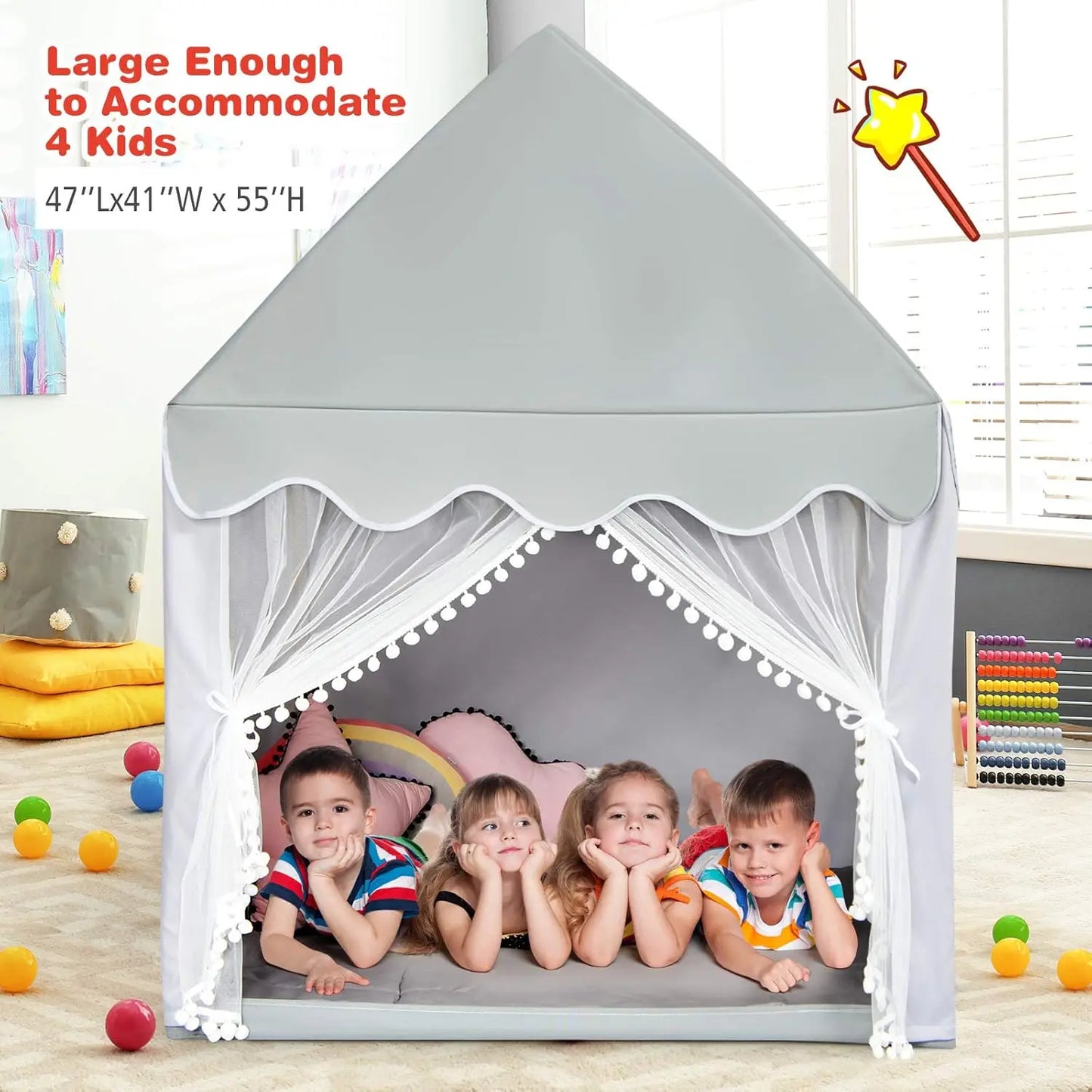 Indoor Playhouse for Kids Fairy Tent with Large Mat and Breathable Windows