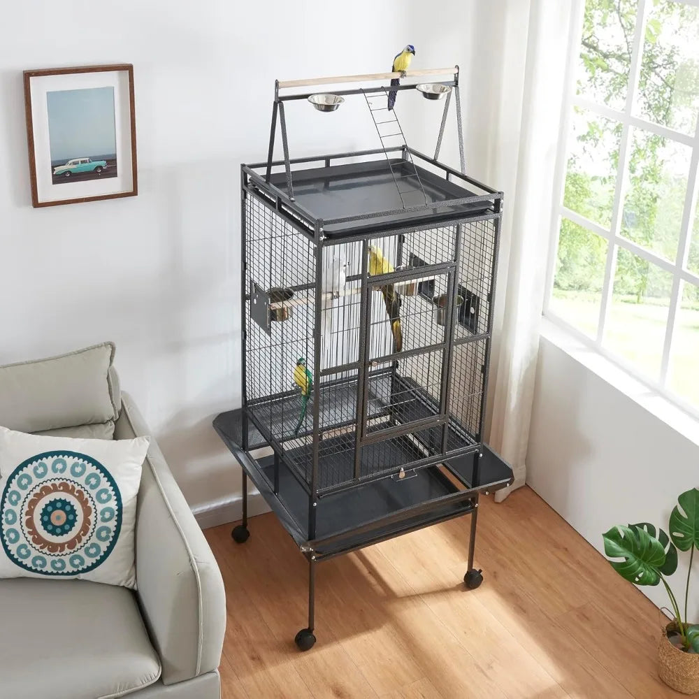 Gap IndustrialGrade Iron Parrot Aviary Enclosure With Rolling Stainless StandWithTray