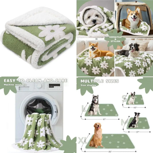 Waterproof Dog Blanket Jacquard Fleece Sherpa Lined Washable AllseasonWeather Comfort