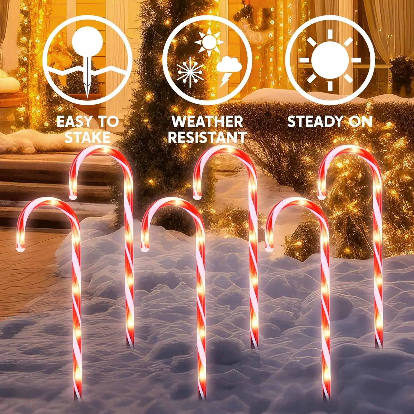 Joyfy Candy Cane Pathway Lights Set of 12 for Holidays