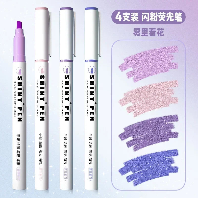 Brush Tip Star Glitter Highlighters Set for Journals