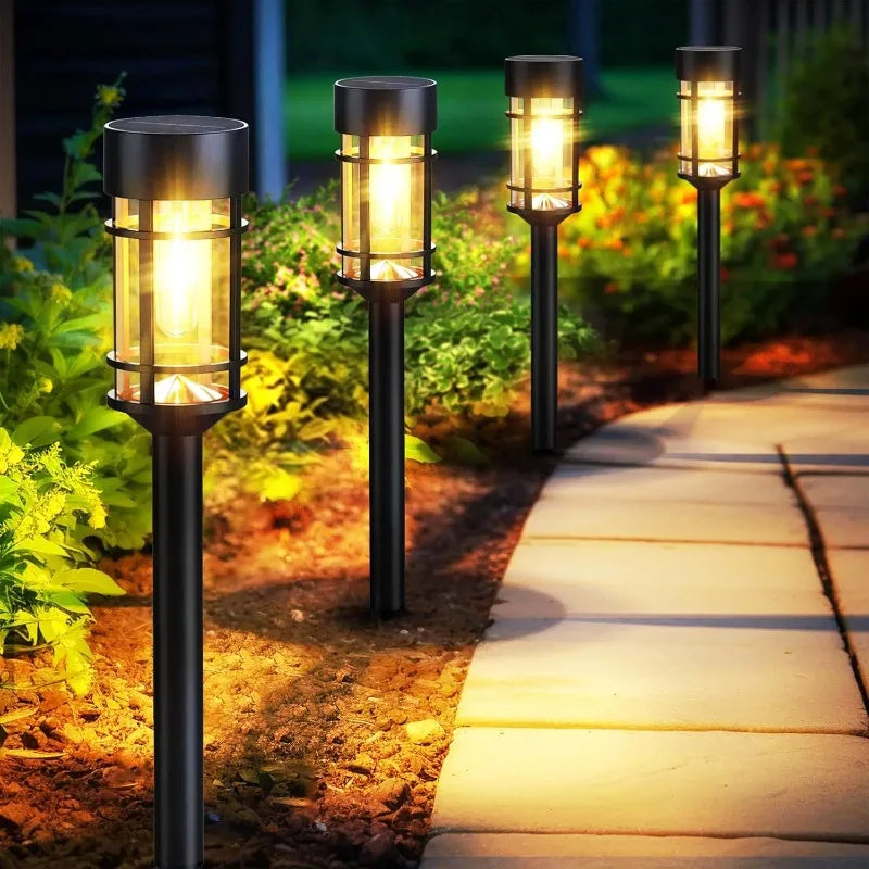 Solar Pathway Lights, 8 Pack LED Solar Lights Outdoor Waterproof, Glass Metal Garden Lighting For Yard Path Landscape Lawn Walkw