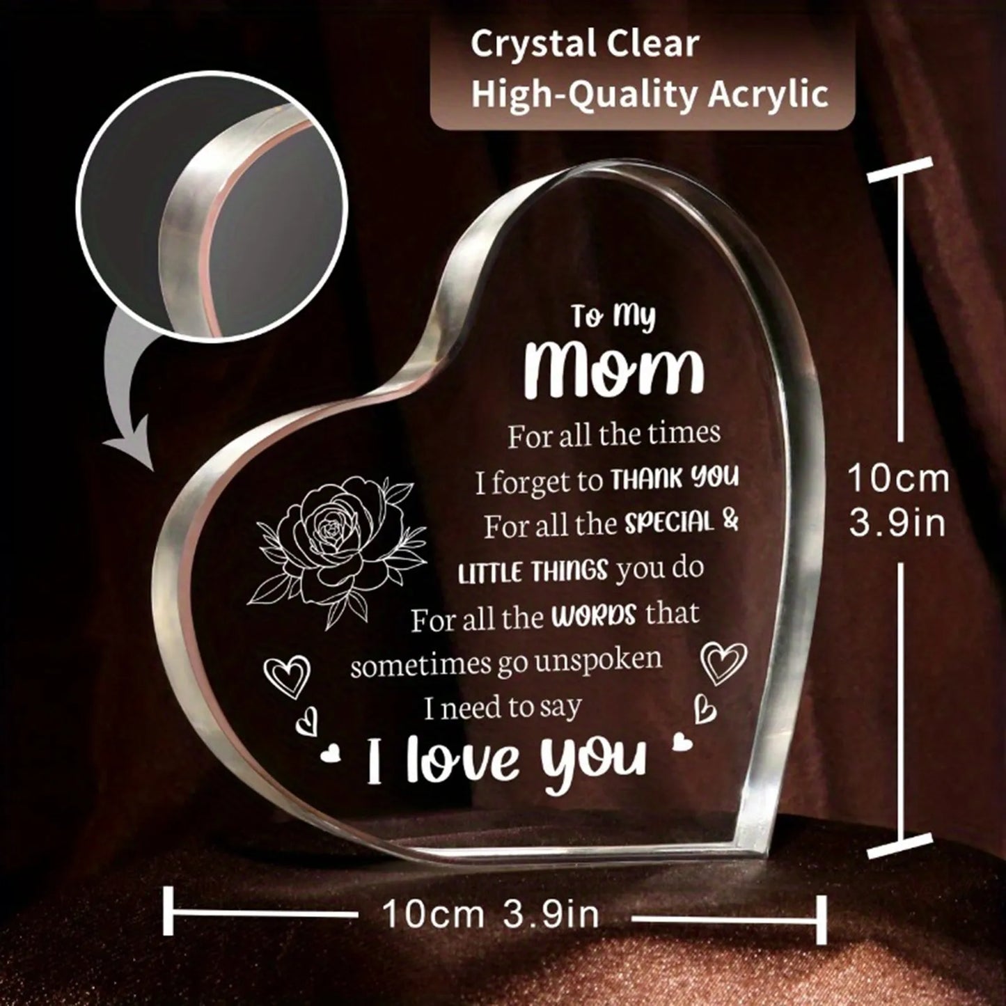 1PCS Mother's Day Gift Sign Heart Shaped Plaque Personalized Gift For Mother Desktop Souvenir Decoration I Lover You Mom