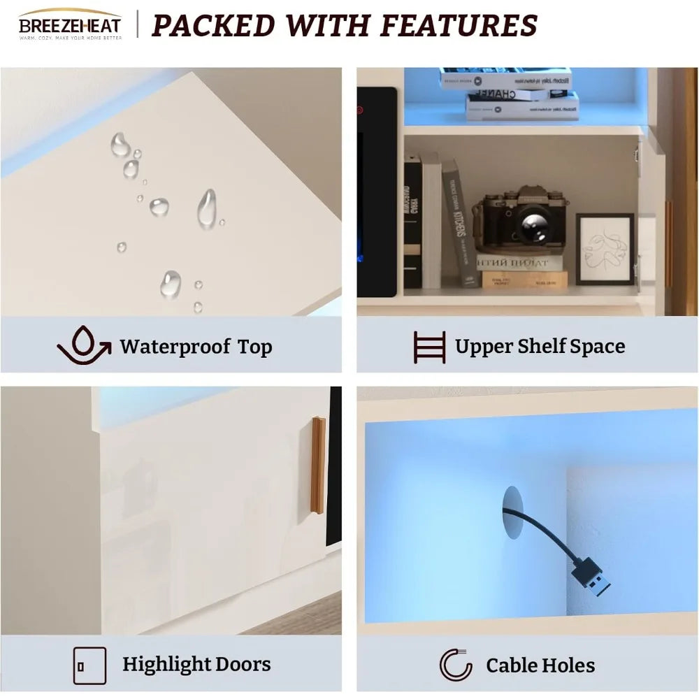 Electric Fireplace TV Stand with 36 inch Fireplace Up to 80" TVs-Led Entertainment Center with Outlet, High Glossy Doors-70 inc