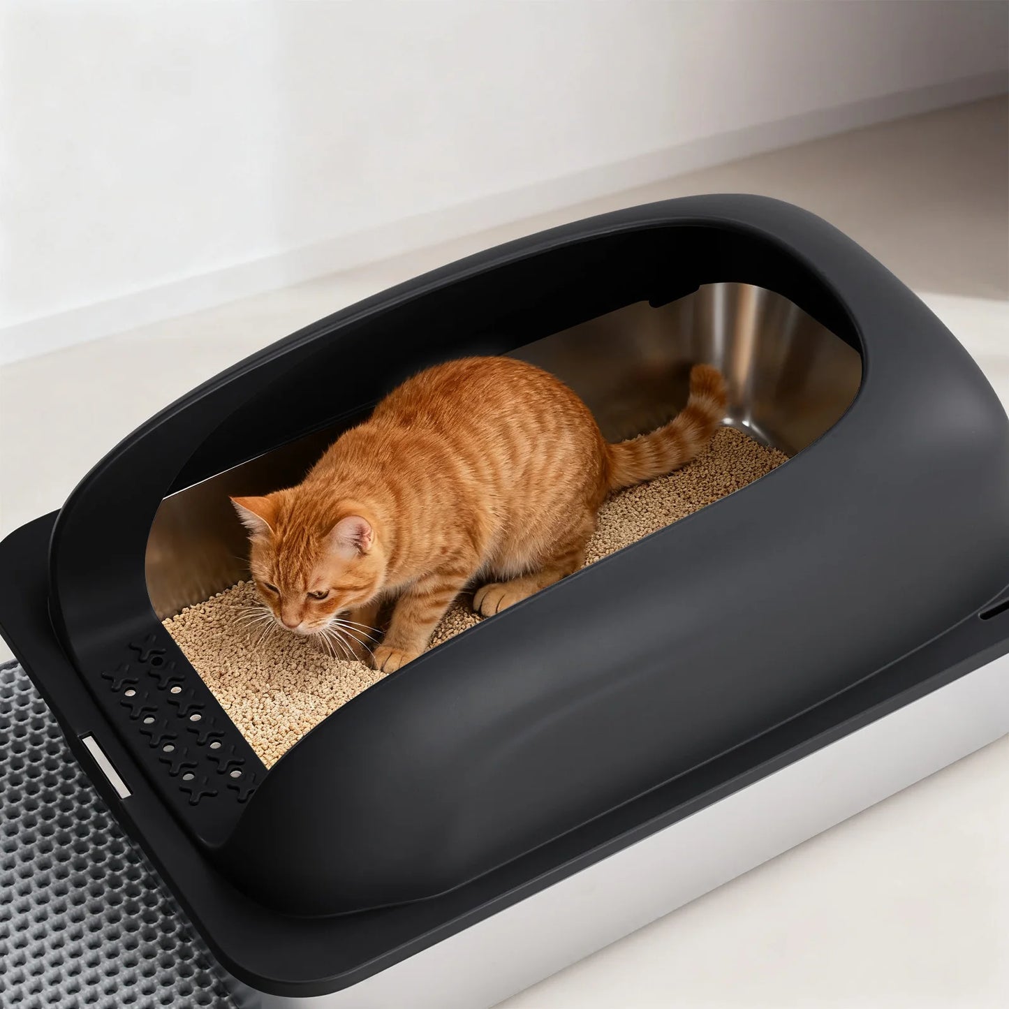 JHK StainlessSteelCatLitterBox WithLidOdorProof AntiSpillDesign BuiltInMatScoop ForCats